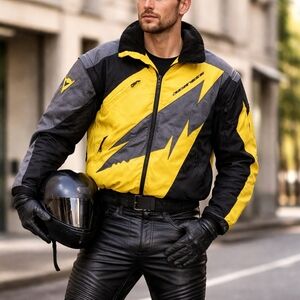 VINTAGE 90s DAINESE  Italian Motorcycle Jacket, Blk/Yellow, EU 56 US Men's XL